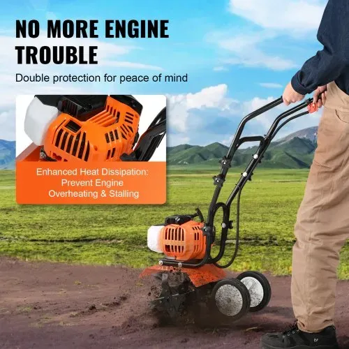 VEVOR Gartenfräse 43CC Hubraum Gasbetrieben Motorhacke 300mm Anbaubreite Motorfräse 100mm Kultivierungstiefe Bodenhacke Stahl Kultivierungsklinge Ackerfräse 1110x448x910mm Kultivator – Bild 2