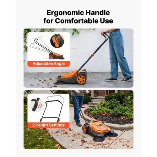 VEVOR Kehrmaschine Manuell, Handkehrmaschine mit 650 mm Arbeitsbreite, 18,9-L-Kehrbehälter & Verstellbarem Klappgriff, Bodenreinigungsmaschine für Höfe, Gehwege, Terrassen & Garagen – Orange – Bild 5