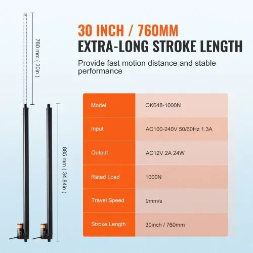VEVOR 2Stk. 12V Linearaktuator-Kit 76,2cm 0,89cm/s 99,79kg/1000N IP54-Schutz – Bild 2