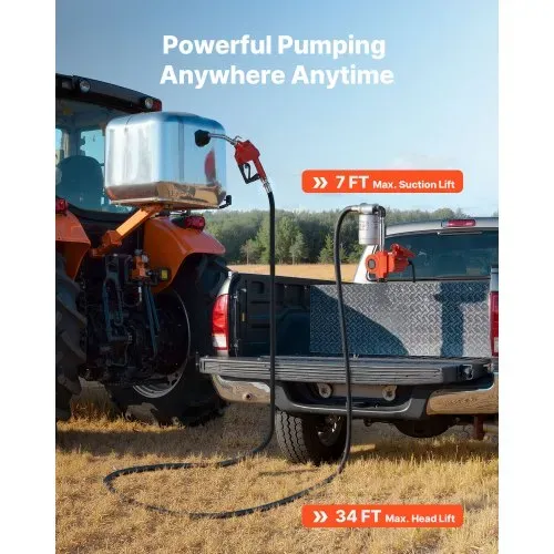 VEVOR Kraftstoffpumpe, 12 V DC, 37 L/min, Dieselpumpen-Set, mit automatischer Abschaltdüse, Förderschlauch, Überhitzungsschutz, Stromkabel, explosionsgeschützt, für Benzin, Diesel & Kerosin – Bild 4