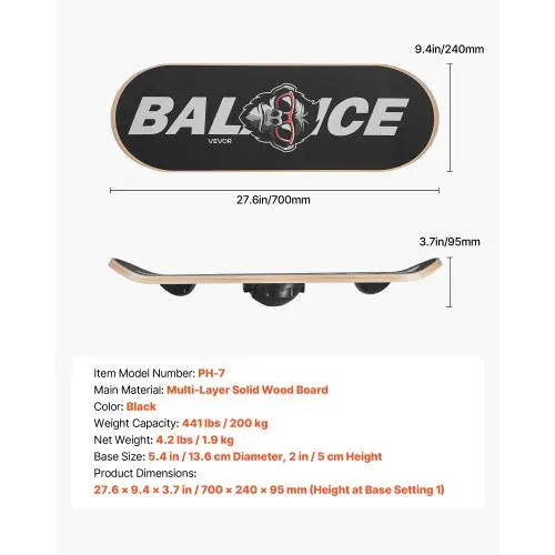 VEVOR Balance Board für Erwachsene (70 cm), Wackelbrett bis 200 kg Belastbar, Balance-Trainingsgerät mit 3-stufigem Bodenabstand und Rutschfester Oberfläche für Core-Training Stehpultübungen Yoga – Bild 6