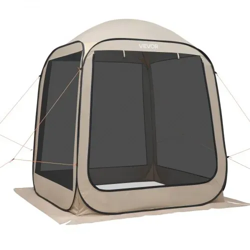 VEVOR Campingzelt, 182,88x182,88x219,4 cm, Partyzelt für 4-6 Personen, Pop Up Zelt mit Tragetasche, Netz-Seitenwänden und Heringen, für Garten, Terrasse und Outdoor-Aktivitäten, Beige – Bild 10
