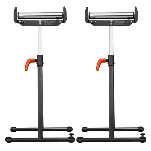 VEVOR 2er-Set Rollenständer, 113kg Tragkraft, höhenverstellbar 68-109cm, klappbarer Arbeitsbock mit Rollenkopf und Kantenführungen aus poliertem Stahl, für Tischkreissägen-Auslauf, Verlängerungsstütze – Bild 9
