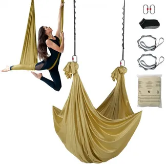 VEVOR Aerial Yoga Hängematte Set 4 x 2,8 m, Golden Aerial Yoga Swing Air Fliegen, Yoga-Schaukel Hammock Swing 1000 kg Max. Tragfähigkeit, inkl. Yoga-Socken & Stahlkarabiner, Anti-Gravity-Übungen VEVOR Aerial Yoga Hängematte Set 4 x 2,8 m, Golden Aerial Yoga Swing Air Fliegen, Yoga-Schaukel Hammock Swing 1000 kg Max. Tragfähigkeit, inkl. Yoga-Socken & Stahlkarabiner, Anti-Gravity-Übungen