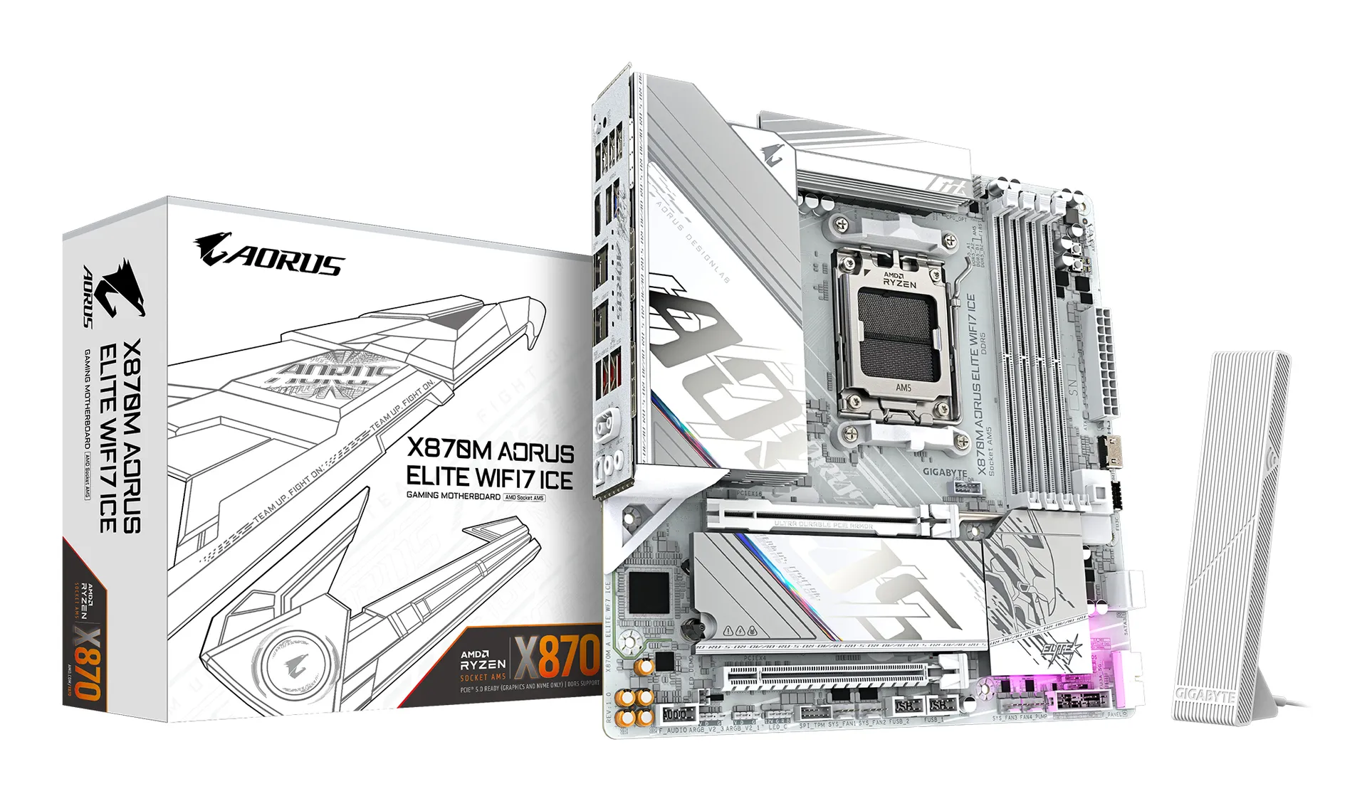 GIGABYTE X870M AORUS ELITE WIFI7 ICE Mainboard – Unterstützt AMD Ryzen 9000 CPUs, digitales 14+2+2-Phasen-VRM, bis zu 8200 Hz DDR5 (O.C), 1× PCIe 5.0 + 1× PCIe 4.0, Wi-Fi 7, 2.5-GbE-LAN, USB 4 GIGABYTE X870M AORUS ELITE WIFI7 ICE Mainboard – Unterstützt AMD Ryzen 9000 CPUs, digitales 14+2+2-Phasen-VRM, bis zu 8200 Hz DDR5 (O.C), 1× PCIe 5.0 + 1× PCIe 4.0, Wi-Fi 7, 2.5-GbE-LAN, USB 4