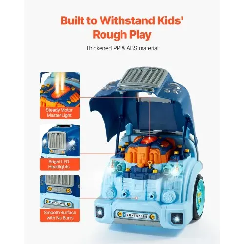 VEVOR Motorspielzeug, 60-teilig, Autoreparaturset für Kinder, mit abnehmbaren Teilen, Lichtern und Geräuschen, Lenkrad und Hupe, Mechaniker-Werkstattset für Kinder für Kleinkinder ab 3 Jahren, Blau – Bild 5