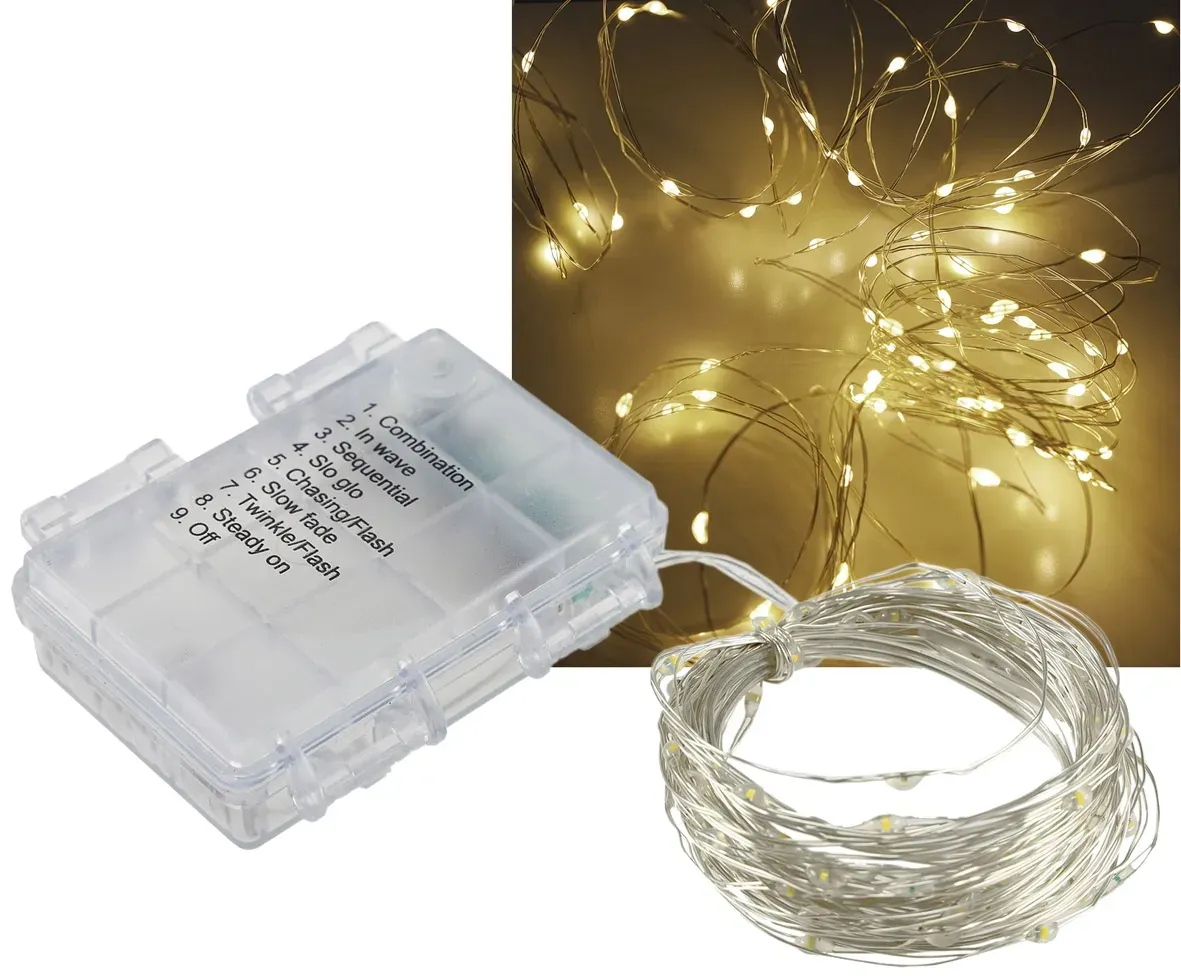 LED Batterie-Lichterkette „SilverWire80“ 80 micro LEDs, 8m, warmweiß, IP44 LED Batterie-Lichterkette „SilverWire80“ 80 micro LEDs, 8m, warmweiß, IP44