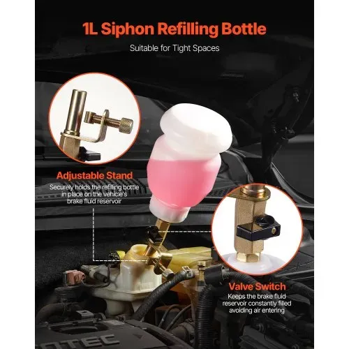 VEVOR Bremsenentlüfter Set 3 L Bremsflüssigkeitsabsauger mit 1 L Siphon-Nachfüllflasche und 13 Schlauchverbindern, komplettes Bremsflüssigkeitsentlüfter mit verlängertem Silikonschlauch und Griff – Bild 2