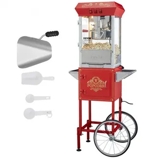 VEVOR Popcornmaschine Popcornautomat Popcorngerät mit Wagen 850 W Popcornmaschine 8 oz Kessel für 48 Tassen pro Ladung, Popcornmaschine mit gehärtetem Glas, inkl. 4 Schaufeln, Kino-Stil, rot VEVOR Popcornmaschine Popcornautomat Popcorngerät mit Wagen 850 W Popcornmaschine 8 oz Kessel für 48 Tassen pro Ladung, Popcornmaschine mit gehärtetem Glas, inkl. 4 Schaufeln, Kino-Stil, rot