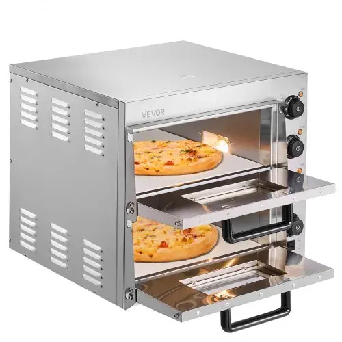VEVOR Kommerzieller Pizzaofen für die Arbeitsplatte, 16-Zoll-Doppeldecker-Schichten, elektrischer Pizzaofen aus Edelstahl mit Stein und Griff, Mehrzweck-Pizzamaker für den Innenbereich zum Backen von Brezeln im Restaurant zu Hause – Bild 10