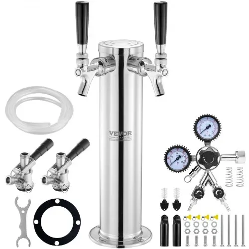 VEVOR Bierspender Bierturm, Bier-Umrüstsatz mit zwei Zapfhähnen, Bier-Turm-Zapfanlage aus Edelstahl mit Doppelmessgerät W21.8-Regler und S-System-Fasskupplung für Partys, zu Hause usw. VEVOR Bierspender Bierturm, Bier-Umrüstsatz mit zwei Zapfhähnen, Bier-Turm-Zapfanlage aus Edelstahl mit Doppelmessgerät W21.8-Regler und S-System-Fasskupplung für Partys, zu Hause usw.