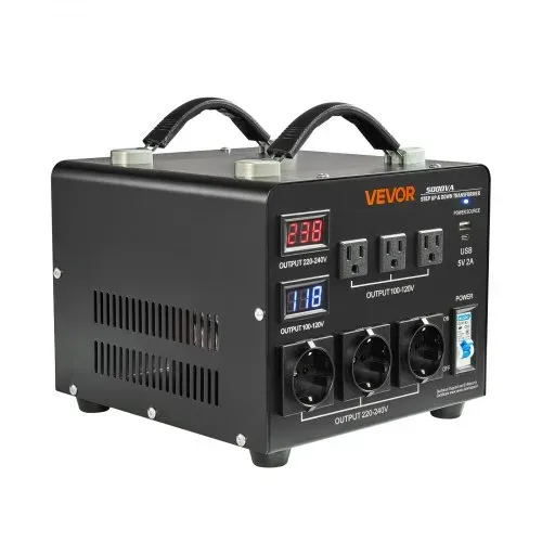 VEVOR Spannungswandler-Transformator, 5000 VA, Hochleistungs-Aufwärts-/Abwärtstransformator, 110 V auf 220 V & 220 V auf 110 V, mit 3 US-Steckdosen, 3 EU-Steckdosen, LCD-Display, Schutzschalter – Bild 10