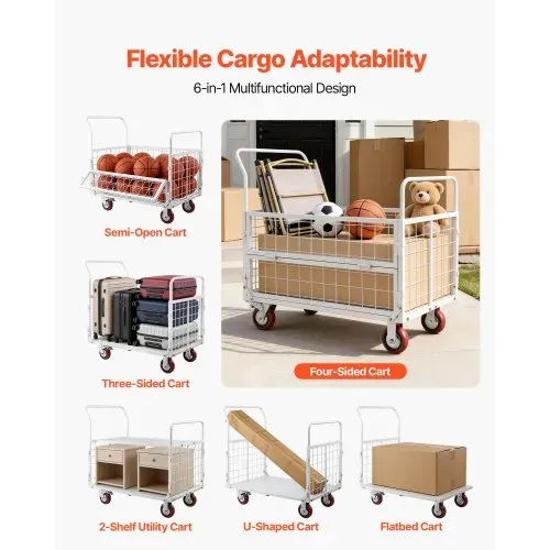 VEVOR Plattformwagen mit Gitterwänden 907 kg, 6-in-1 faltbarer Transportwagen mit Schwenkrädern, Schwerlast-Handwagen, Multifunktionaler Materialwagen, für Lebensmittel, Wäsche, 1130x675x1070 mm – Bild 3