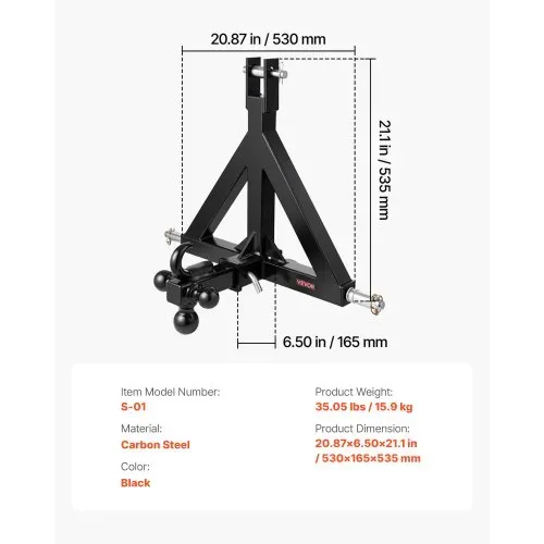 VEVOR 3-Punkt-Anhängerkupplung, 5,08 cm Empfänger, Dreipunktaufnahme mit 3 Anhängerkugeln, Traktor-Deichseladapter, kompatibel mit Kubota, Mahindra, Ford, Yanmar, John Deere, Massey Ferguson – Bild 6