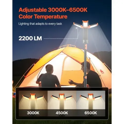 VEVOR Baustrahler LED mit Stativ, Arbeitsleuchte, 13,2 Ah, wiederaufladbares Campinglicht, mit 3 Lampenköpfen, abnehmbarem Stativständer, 2200 LM 3000 K-6500 K dimmbar, Beleuchtung für Baustelle VEVOR Baustrahler LED mit Stativ, Arbeitsleuchte, 13,2 Ah, wiederaufladbares Campinglicht, mit 3 Lampenköpfen, abnehmbarem Stativständer, 2200 LM 3000 K-6500 K dimmbar, Beleuchtung für Baustelle