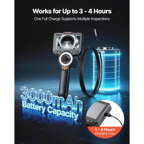VEVOR Drehbare Endoskopkamera mit Licht, Inspektionskamera mit 360° beweglichem Kopf, IP67 Wasserdichte Rohrkamera mit 4,5 Zoll Display 1,5 m Kabel 3000 mAh Akku, 3,9 mm Boreskopkamera für Auto Haus – Bild 5