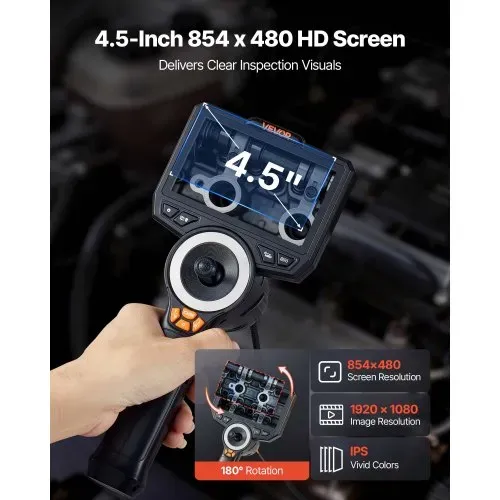 VEVOR Endoskopkamera mit Licht Drehbar, Inspektionskamera mit 360° beweglichem Kopf, Rohrkamera IP67 Wasserdicht mit 4,5 Zoll Display 1,5m Schlangenkabel 3000mAh Akku, 8mm Boreskopkamera für Auto Haus – Bild 2