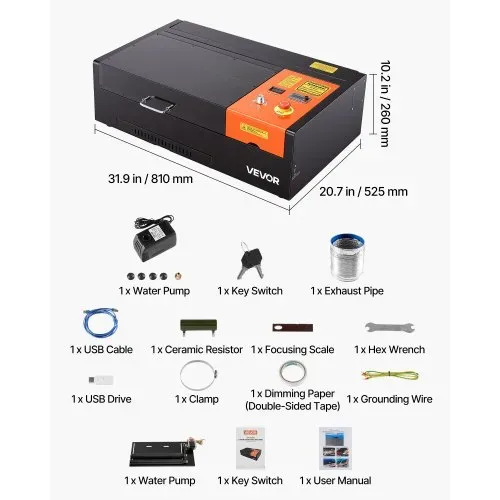 VEVOR Lasergravierer CO2 45W, 300x200 mm, Tisch-CO2-Lasergravurmaschine mit Drehachse, Luftunterstützung, kompatibel mit LightBurn, CorelDRAW und GRBL, für Holz, Acryl & Glas – Bild 6