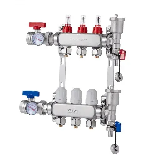 VEVOR 3-Zweig-Wärmeverteilungsverteiler, 1/2-Zoll-PEX-Rohrverteiler, Edelstahl-PEX-Verteiler für hydronische Fußbodenheizung, Wärmeverteilungs-PEX-Verteilersatz mit 1/2-Zoll-Adaptern im Lieferumfang enthalten – Bild 9