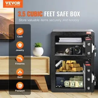 VEVOR Safe Tresor mit feuerfester Geldtasche, Doppeltüren-Safe 3,5 Kubikfuß, 2 höhenverstellbare Trennwände, digitaler Möbeltresor mit Schlüssel, Code, Safe für Geld Schmuck Wertsachen, Schwarz VEVOR Safe Tresor mit feuerfester Geldtasche, Doppeltüren-Safe 3,5 Kubikfuß, 2 höhenverstellbare Trennwände, digitaler Möbeltresor mit Schlüssel, Code, Safe für Geld Schmuck Wertsachen, Schwarz