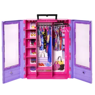 Barbie Fashionistas Kleiderschrank mit Tragegriff (lila/rosa) ausklappbar mit Zubehör Barbie Fashionistas Kleiderschrank mit Tragegriff (lila/rosa) ausklappbar mit Zubehör
