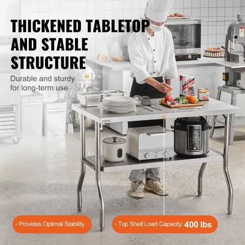 VEVOR Arbeitstisch Küche, 1220 x 610 x 850 mm Arbeitstisch Gastro 2-lagiger Zubereitungstisch Edelstahl Gastro Tisch, Essenszubereitung Gewerbe Küchentisch Lebensmittel Küchentisch Edelstahltisch – Bild 2