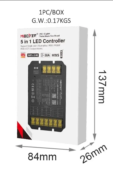 MiBoxer HW5 LED Controller 5in1 RGB-WW (RGB-CCT) DC12~48V WiFi 2.4G HP 30A – Bild 4