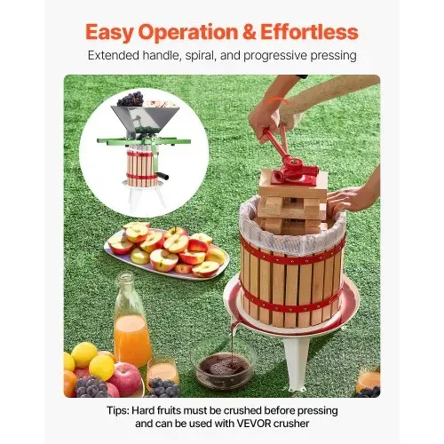 VEVOR Obstweinpresse Obstmühle (12 L) mit Massivholzkorb mit 8 Blöcken, robuster manueller Entsafter, Apfelweinpresse Apfelpresse Traubenpresse Olivenölpresse mit Griff Saftpresse für Küche – Bild 3