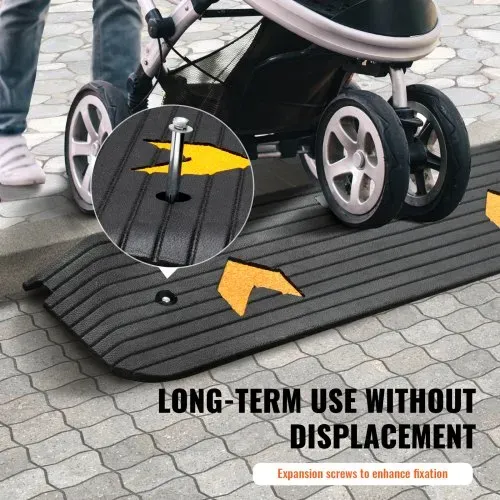 VEVOR Schwellenrampe Vollgummi Türschwellenrampe 15Tonnen Tragfähigkeit Bordsteinrampe mit Kanal 113x24,1x2,5cm Rollstuhlrampe Auffahrrampe Gummirampe Ideal für unebenen Boden Bordsteinkanten – Bild 5