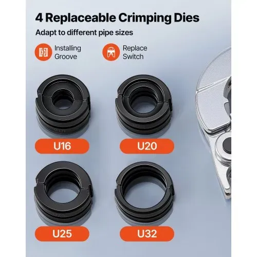 VEVOR Presszange Hydraulik, Crimpzange für PEX- & Aluminium-Kunststoff-Rohre, Rohrpresszange mit U16 U20 U25 U32 Backen & Tragekoffer, Presswerkzeug-Set für Sanitärreparaturen & -installationen – Bild 2
