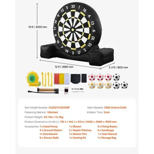 VEVOR aufblasbare Fußball-Dartboard Fußball Dartscheibe Spiel (3,05 m Höhe), riesiges Kick-Darts-Spiel mit Aufbewahrungstasche & Luftpumpe für einfachen Transport, Gartenspiele Outdoor-Spiele – Bild 6