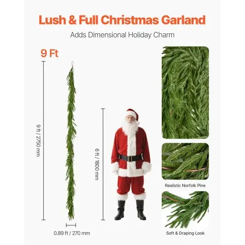 VEVOR Weihnachtsgirlande, 2750 mm, realistische Norfolk-Kieferngirlande, Tannengirlande, künstliche Grüngirlanden, für Weihnachtsdeko im Innen- & Außenbereich auf Tisch, Kaminsims und Kamin VEVOR Weihnachtsgirlande, 2750 mm, realistische Norfolk-Kieferngirlande, Tannengirlande, künstliche Grüngirlanden, für Weihnachtsdeko im Innen- & Außenbereich auf Tisch, Kaminsims und Kamin