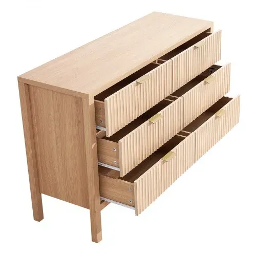 VEVOR Kommode mit 6 geriffelten Schubladen & Schiebe- und Kippschutz, minimalistischer moderner Schubladenschrank Organizer für Wohnzimmer Schlafzimmer Eingangsbereich Flur (helles Holz) – Bild 10