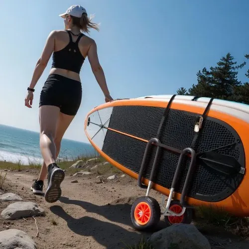 VEVOR Transportwagen, 68 kg, Stand Up Paddle Board Trolley mit 25,4 cm Vollgummireifen, Schaumstoffpolster, Spanngurt, ideale Transporthilfe für Paddleboard- und Surfboard, 520 x 500 x 680 mm – Bild 7