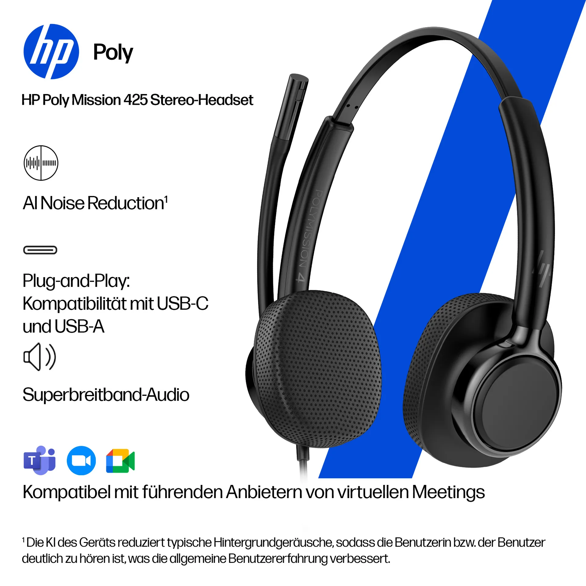 HP Poly Mission 425 Stereo-USB-Headset, kabelgebunden – Bild 6