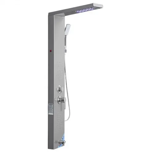 VEVOR Duschpaneel-Turmsystem (5 Modi) mit Regenwasserfall-Duschkopf & LED, (1345 mm) Duschsäule aus gebürstetem Edelstahl, Regenmassagesystem zur Wandmontage, mit Handbrause & Wannenauslauf – Bild 9
