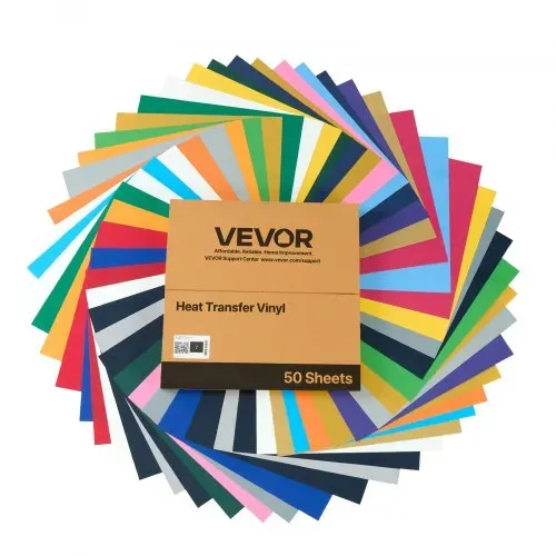 VEVOR Vinylfolie Wärmeübertragung Transferfolie (304,8 x 304,8 mm) 50 Blätter, verschiedene Farben, Plotterfolie kompatibel mit Schneidemaschinen, Aufbügelfolie für T-Shirts Kissen Hüte – Bild 10