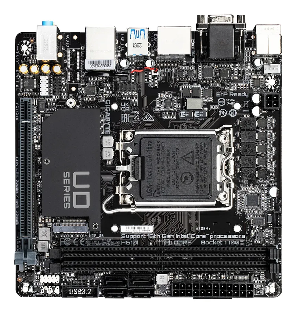 GIGABYTE H610I Motherboard - Unterstützt Intel Core 14. Generation CPUs, 4+1+1 Hybrid Digital VRM, bis zu 5600MHz DDR5, 1xPCIe 3.0 M.2, GbE LAN, USB 3.2 Gen 1 – Bild 4