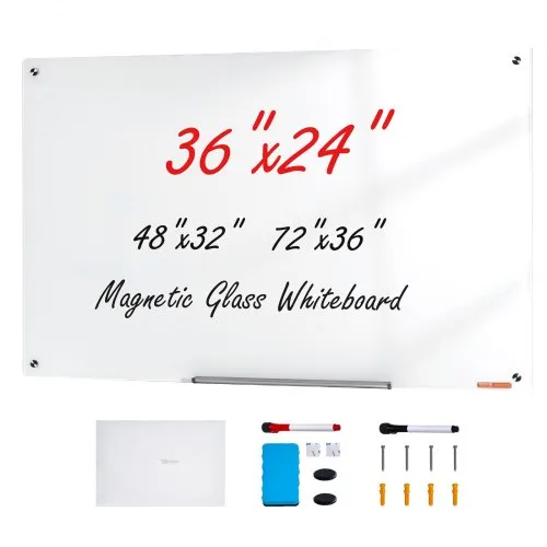 VEVOR Magnetisches Glas-Whiteboard, Wandtafel Trocken Abwischbare Tafel 90 x 60 cm, Wandmontiertes Weißes Glasboard ohne Rahmen, mit Stiftablage, einem Radiergummi& 2 Stiften, Magnettafel Weiß VEVOR Magnetisches Glas-Whiteboard, Wandtafel Trocken Abwischbare Tafel 90 x 60 cm, Wandmontiertes Weißes Glasboard ohne Rahmen, mit Stiftablage, einem Radiergummi& 2 Stiften, Magnettafel Weiß