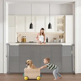 VEVOR einziehbares Babygitter 87 cm hoch, ausziehbar bis 180 cm breit, Gitter für Kinder oder Haustiere, Netzmaterial, einfach zu installieren, für Innentreppen Türen Flure Spielzimmer Grau VEVOR einziehbares Babygitter 87 cm hoch, ausziehbar bis 180 cm breit, Gitter für Kinder oder Haustiere, Netzmaterial, einfach zu installieren, für Innentreppen Türen Flure Spielzimmer Grau
