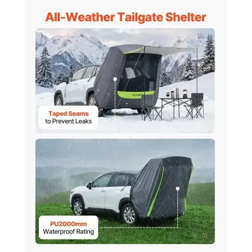 VEVOR Heckklappenzelt Autozelt (1,5 x 1,5 m Hauptzelt), Wasserdichtes (PU2000 mm) Campingzelt mit Sonnensegel & Tragetasche, SUV-Heckzelt für Camping Wandern Outdoor-Aktivitäten Tragbar – Bild 4