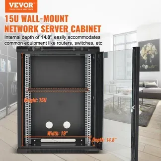 VEVOR 15U Serverschrank zur Wandmontage, 500 lbs Max. Tragkraft am Boden, Netzwerk-Rack-Gehäuse mit Lenkrollen, abschließbarer Tür aus gehärtetem Glas, Q235 Kohlenstoffstahl für IT-Ausrüstung A/V-Geräte VEVOR 15U Serverschrank zur Wandmontage, 500 lbs Max. Tragkraft am Boden, Netzwerk-Rack-Gehäuse mit Lenkrollen, abschließbarer Tür aus gehärtetem Glas, Q235 Kohlenstoffstahl für IT-Ausrüstung A/V-Geräte