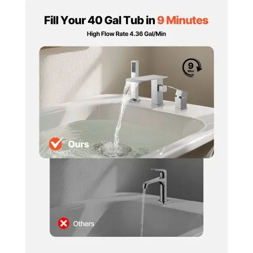 VEVOR römische Badewannenarmatur mit 3 Löchern, Wannenarmatur mit Handbrause & 1 Griff, Hochdurchfluss-Badewannenhahn aus gebürsteter Edelstahl mit doppelten Wasserflussoptionen Deckenmontage VEVOR römische Badewannenarmatur mit 3 Löchern, Wannenarmatur mit Handbrause & 1 Griff, Hochdurchfluss-Badewannenhahn aus gebürsteter Edelstahl mit doppelten Wasserflussoptionen Deckenmontage
