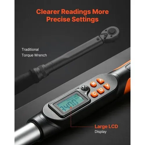 VEVOR Digitales Drehmomentschlüssel-Set 1/2 Zoll-Antrieb 4 Einheiten, ±2 % Genauigkeit LCD-Display mit Summer & LED-Anzeige Steckschlüsseln Verlängerungsstange & Adapter für Kfz-Reparaturen – Bild 2