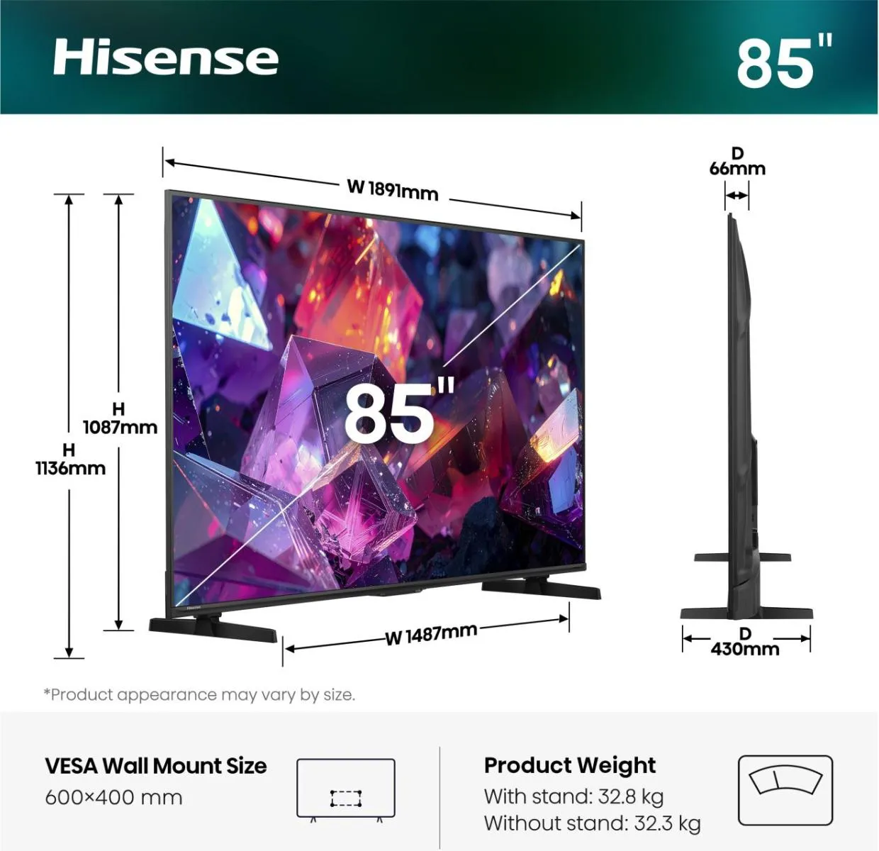 Hisense 85 '' E7S Pro | Hi-QLED Smart TV 4K 144 Hz – Bild 2