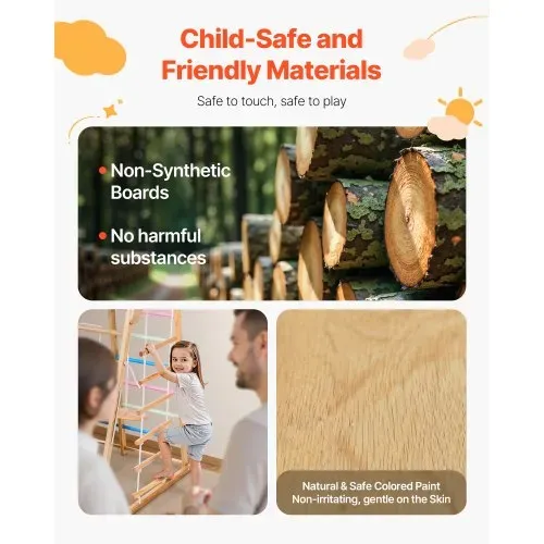 VEVOR Indoor Spielplatz Klettergerüst (9 in 1) aus Holz, 113 kg belastbares Montessori-Kletterspielzeug-Set mit Schaukeln/Klettergerüst/Rutsche/Holzleiter/Strickleiter/Kletternetz/Fels/Stange/Seil – Bild 2