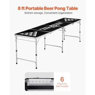 VEVOR Klappbarer Bierpong-Tisch 2,4 x 0,6 x 0,7 m mit 6 Tischtennisbällen, Faltbarer Beer-Pong-Tisch Tragbar mit Tragegriffen, Ideal für Büro, Grillpartys, Reisen und Camping, Höhenverstellbar VEVOR Klappbarer Bierpong-Tisch 2,4 x 0,6 x 0,7 m mit 6 Tischtennisbällen, Faltbarer Beer-Pong-Tisch Tragbar mit Tragegriffen, Ideal für Büro, Grillpartys, Reisen und Camping, Höhenverstellbar
