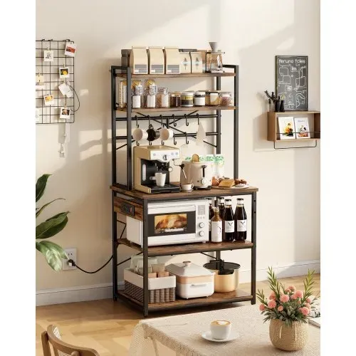 VEVOR Küchenregal Bäckerregal (800 x 400 x 1618 mm) mit X-förmiger Stützstange & 12 S-förmigen Haken & Integrierter Steckdosenleiste, Mikrowellenregal für Geschirr Gewürzflaschen Metallregal VEVOR Küchenregal Bäckerregal (800 x 400 x 1618 mm) mit X-förmiger Stützstange & 12 S-förmigen Haken & Integrierter Steckdosenleiste, Mikrowellenregal für Geschirr Gewürzflaschen Metallregal