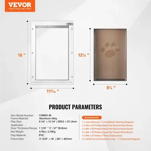 VEVOR Haustierklappe Hundeklappe aus Aluminiumrahmen mit Schloss & Klappensystem 287 x 407 mm, wetterfeste Hundeklappe Haustiertüre geeignet für Katzen Hunde Kätzchen (Weiß-M) einfache Montage – Bild 6