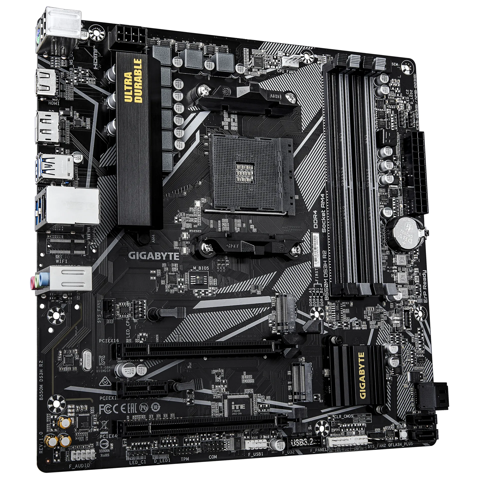 GIGABYTE B550M DS3H R2 Mainboard – AMD Ryzen 5000 Prozessoren, 5+3 Phasen VRM, bis zu 4733 MHz DDR4 (O.C.), 1x PCIe 4.0 + 1x PCIe 3.0 M.2, 1 GbE LAN, USB 3.2 Gen 1 – Bild 3